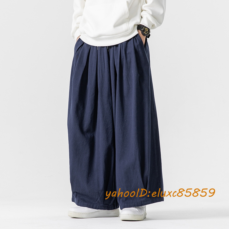  new goods wide pants men's EL1412 sarouel pants strut long pants work pants chinos easy large size M~5XL navy 