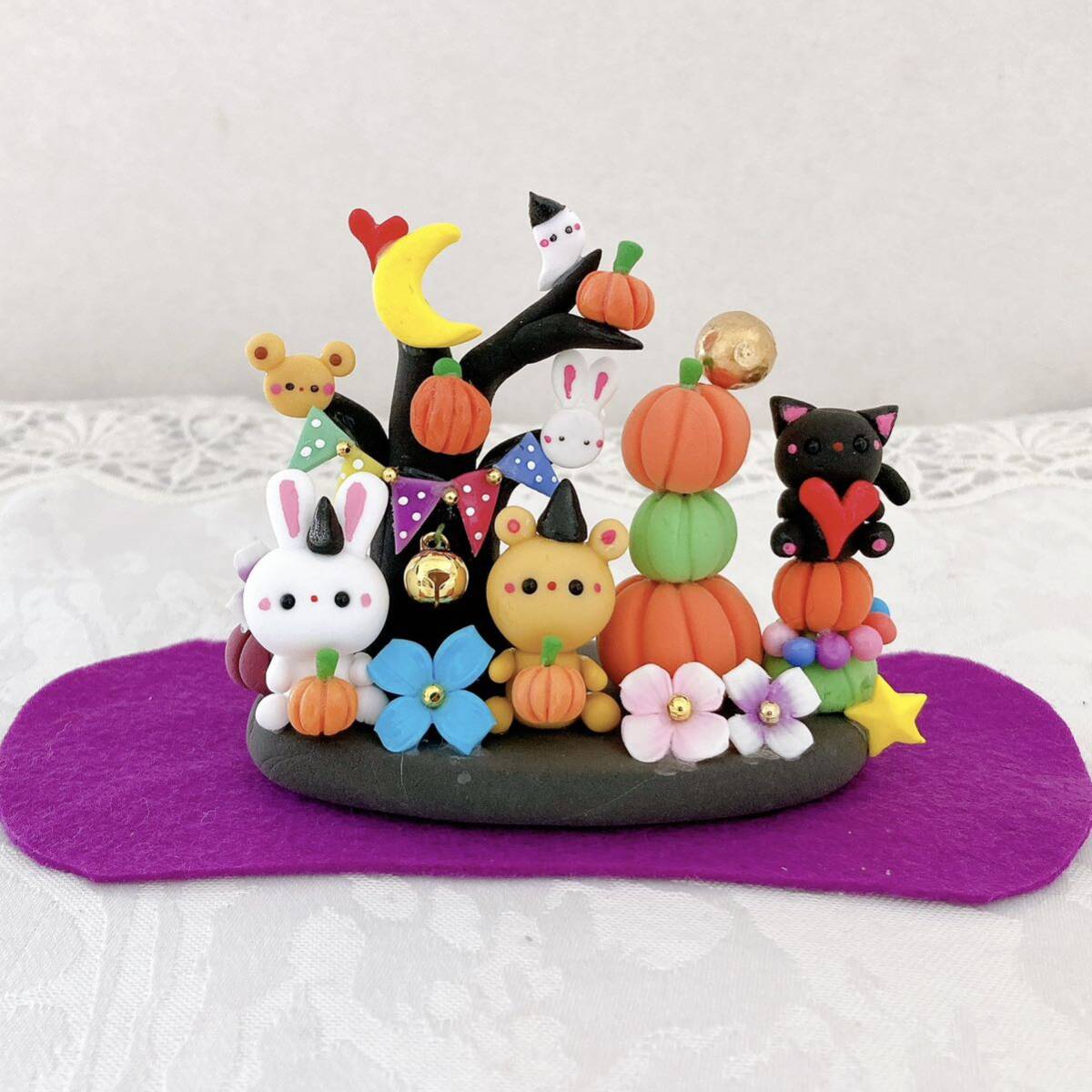 ハロウィン keko^ - ^ 幸せのうさぎちゃん 樹脂粘土 粘土 ハロウィン 木 黒猫 カボチャ