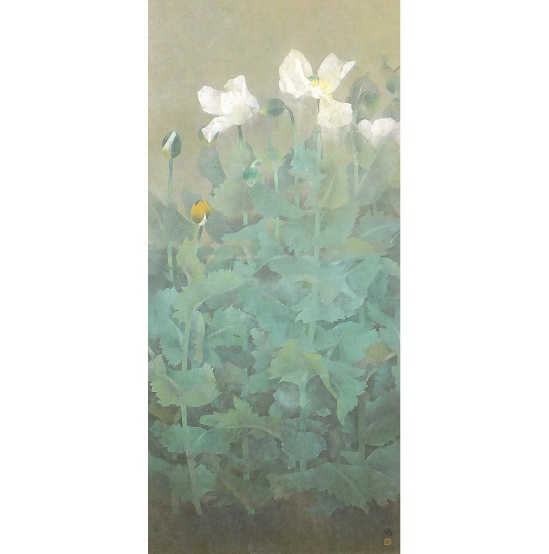 真作 豊秋半次 「菖蒲」日本画 6号 共シール 有名ブランド 豊秋半次 真作 「菖蒲」日本画 共シール 6号 絵画