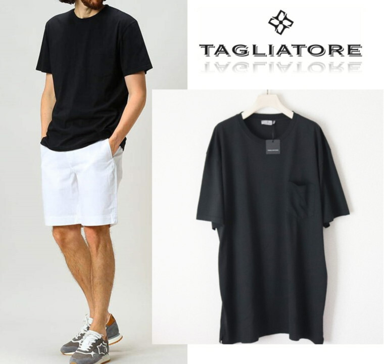 新品タグ付き【TAGLIATORE タリアトーレ】胸ポケット クルーネック 半袖Tシャツ 黒無地 XXL(3L) 大きいサイズ v5546-4309