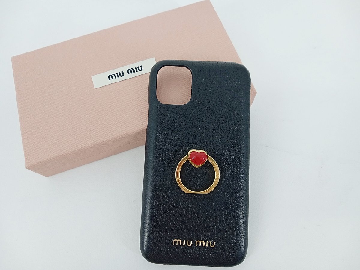 [19A-68-061-01] miumiu MiuMiu iPhone11 case smartphone ring van car ring pattern number. 5ZH114 black box have used 