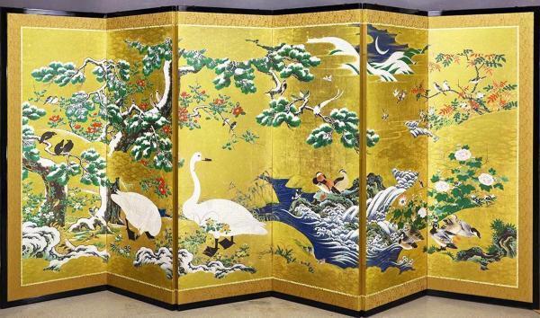 Yahoo!オークション - 複製】 監督 伝 狩野山楽 花鳥図屏風 公益 Yahoo!オークション - 複製】 監督 伝 狩野山楽 花鳥図屏風 公益
