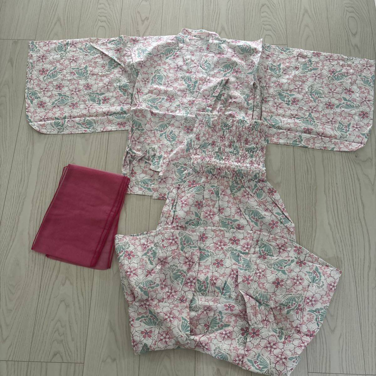 未使用●イメージ コレクション IMAGE COLLECTION 帯付き 和柄 トップ&マキシワンピース/トップス/マキシワンピ/ピンク/花柄/女性★1694-2