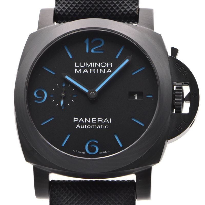 [3 year guarantee ] Panerai men's Luminor Marina car bo Tec PAM01661 X number box guarantee black blue Date self-winding watch wristwatch used free shipping 