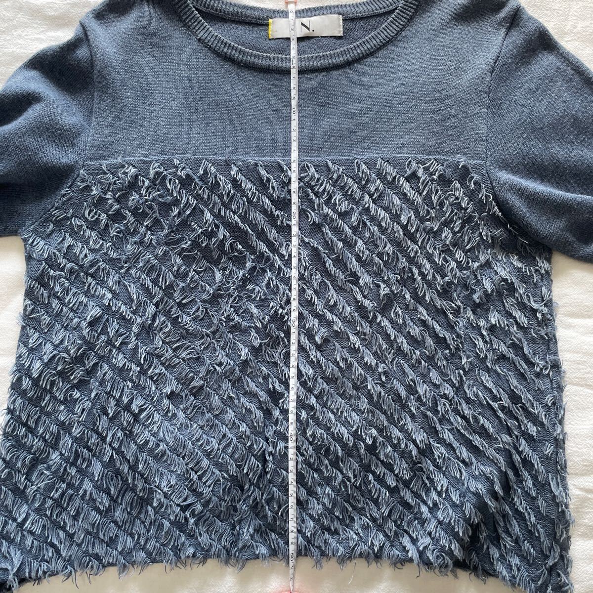 ロングセーター　紺色　ブルー　ブルー　青　レディース　トップス　フリンジ　丸　ネック_画像7