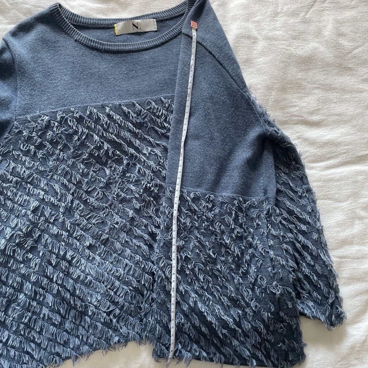 ロングセーター　紺色　ブルー　ブルー　青　レディース　トップス　フリンジ　丸　ネック_画像8