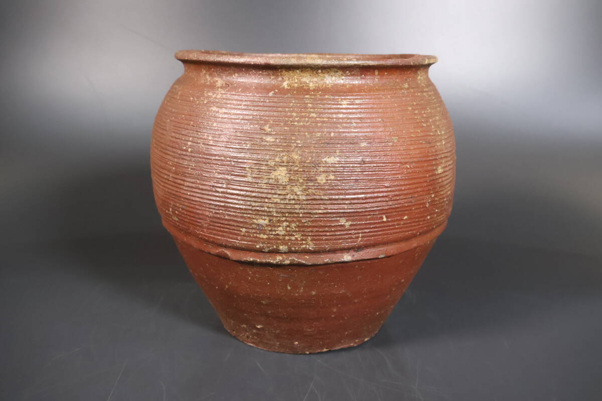 【和】(A119)　時代古作　江戸初期　古丹波赤土部壺　広口壺　自然灰釉
