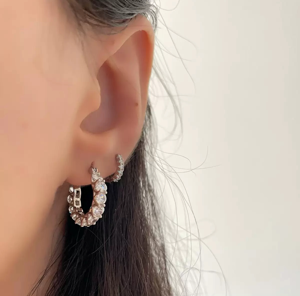 CZダイヤモンド フープピアス s925 k18コート ホワイトゴールド CZダイヤモンド フープピアス s925 k18コート ホワイトゴールド