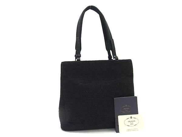 1円 ■美品■ PRADA プラダ B9446 ウール ハンドバッグ トートバッグ ショルダー レディース メンズ ブラック系 FB2603