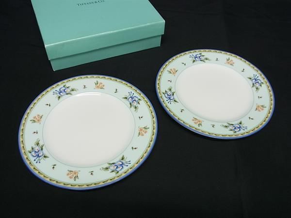 ■新品■未使用■ TIFFANY＆Co ティファニー モーニンググローリー プレート 皿 食器 2枚セット ライトブルー系 BG9125