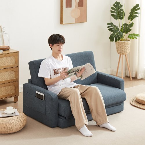 2 seater sofa ソファ 2人掛け 収納付き ファブリック 両側に肘掛け付き 木脚外し可能 ローソファ コンパクト ひとり暮らし