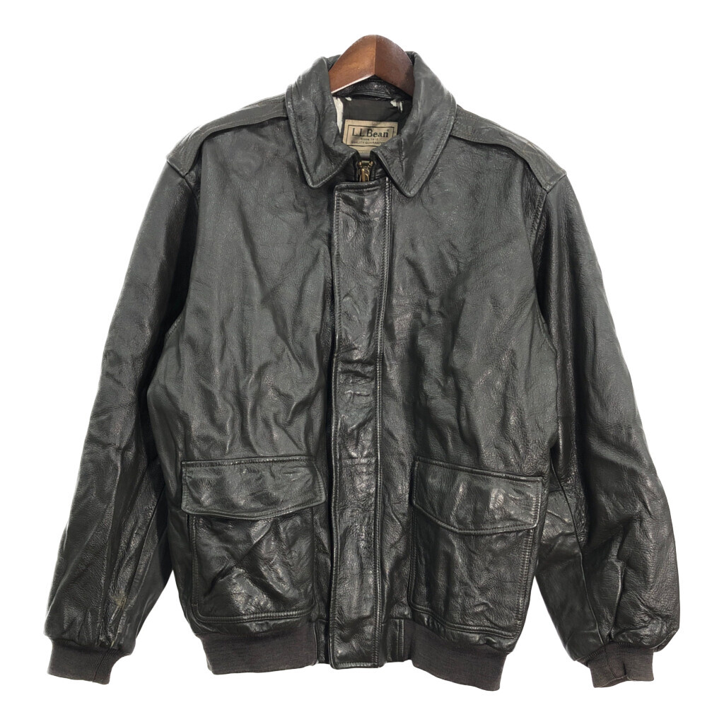 【オンラインショップ】 (メンズ ブラウン ミリタリー アウトドア フライトレザージャケット A-2 エルエルビーン L.L.Bean LARGE) R5903 古着 中古 男性用