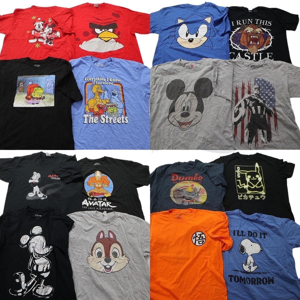 古着卸 まとめ売り キャラクター 半袖Tシャツ 16枚セット (メンズ XL ) ディズニー スポンジボブ セサミストリート MU3536 1円スタート