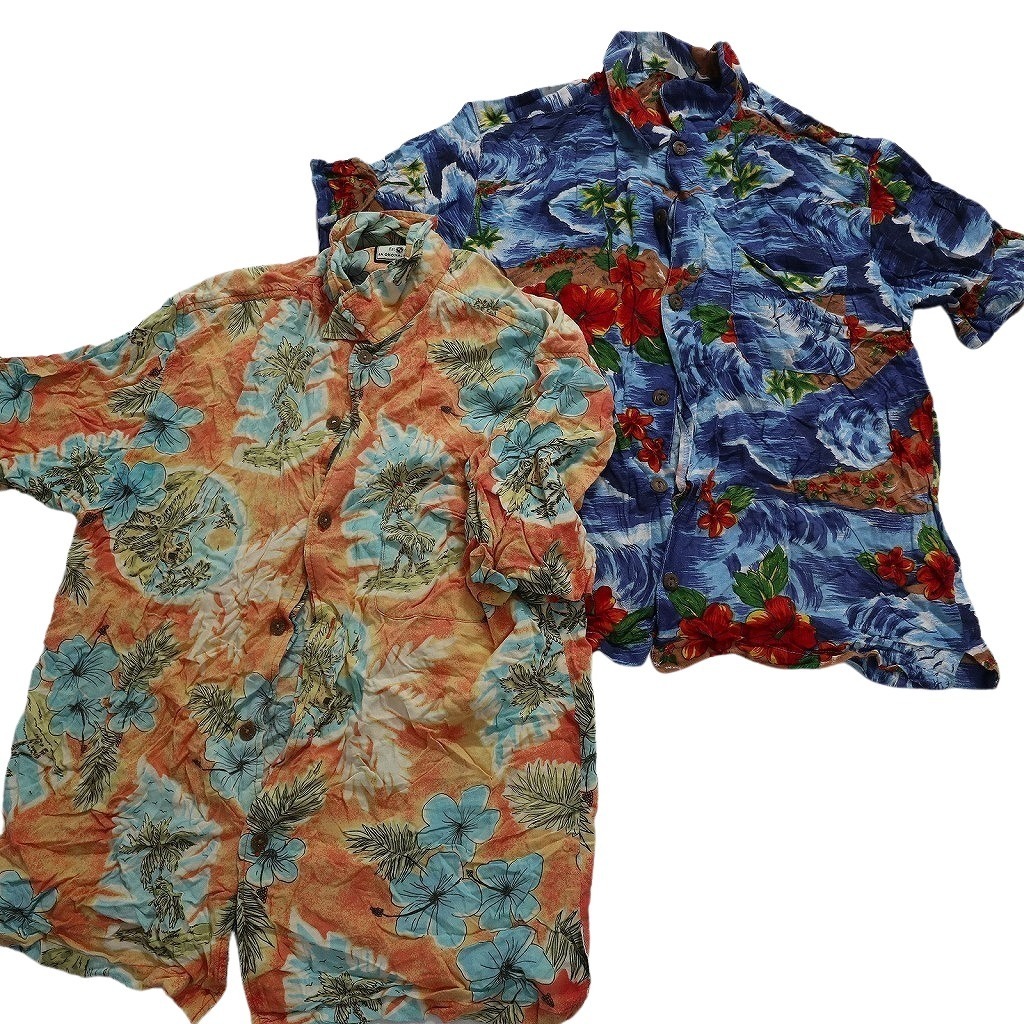  old clothes . set sale material MIX aloha shirt short sleeves shirt 8 pieces set ( men's XS /S ) total pattern beach floral print leaf pattern MU6620 1 jpy start 