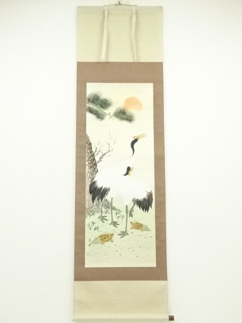 ys6957109; 宗sou 美峰筆　松竹梅鶴亀　肉筆絹本掛軸