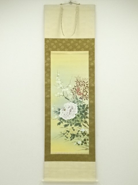 ys6997076; 宗sou 秋陽筆　四季花　肉筆絹本掛軸