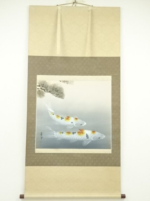 ys6997049; 宗sou 金子薫雪筆　遊鯉　肉筆絹本掛軸（共箱）
