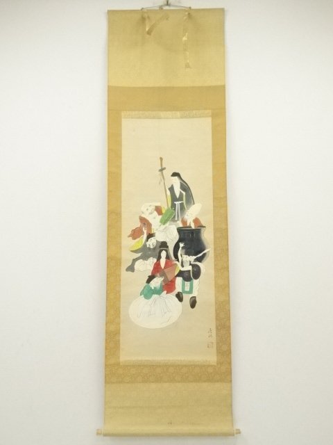 ys7020061; 宗sou 伊藤居伯筆　七福神図　肉筆絹本掛軸
