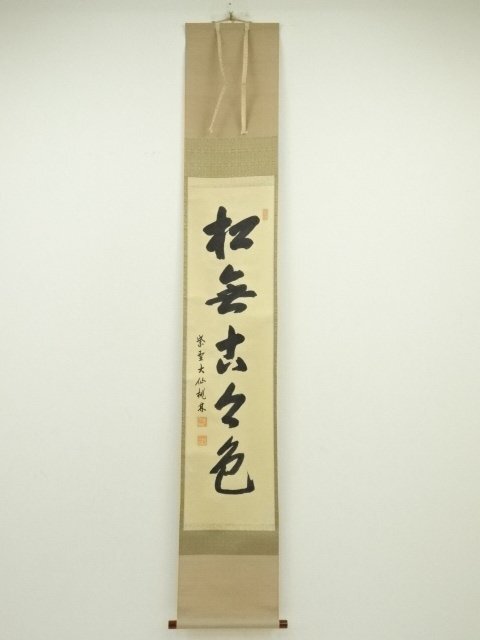 ys7040194; 宗sou 大徳寺　尾関桃林筆　「松無古今色」一行書　肉筆紙本掛軸（共箱）