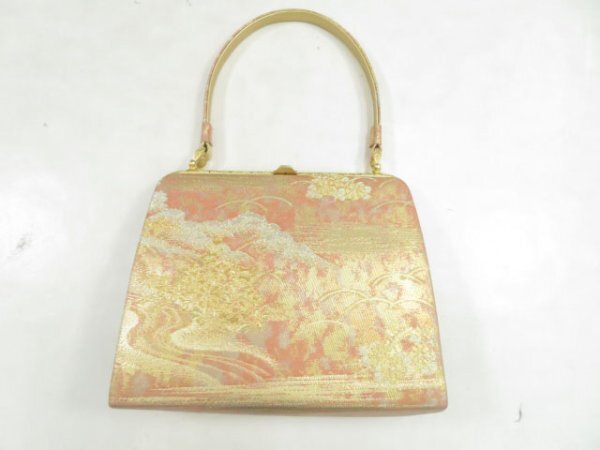 ys6783071; 宗sou 和装小物　和装バッグ　フォーマル　帯地　引箔　霞に花文【リサイクル】【着】