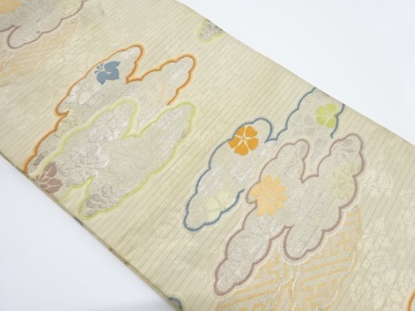 ys7083019; 宗sou 絽雲に花模様織り出し丸帯（材料）【アンティーク】【着】