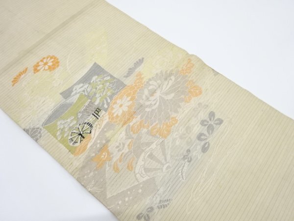 ys7083028; 宗sou 絽貝桶に乱菊・片輪車模様織り出し丸帯（材料）【アンティーク】【着】