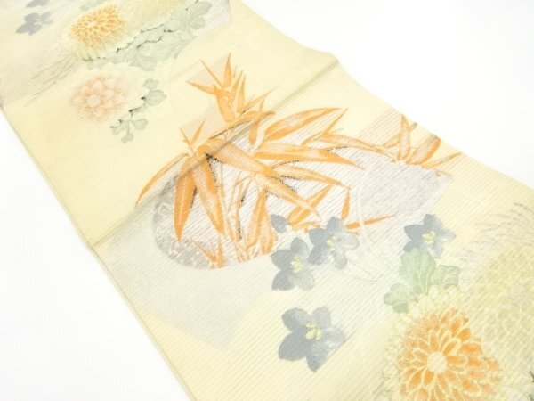 ys7089328; 宗sou 絽 菊・笹・桔梗模様織り出し丸帯(材料)【アンティーク】【着】