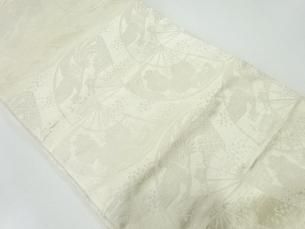 ys7089097; 宗sou 扇に花鳥模様織出し丸帯（材料）【アンティーク】【着】