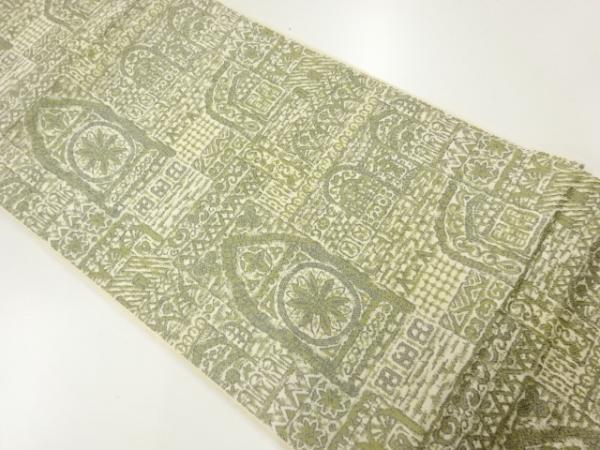 ys7101424; 宗sou 花に抽象模様織出し丸帯（材料）【アンティーク】【着】