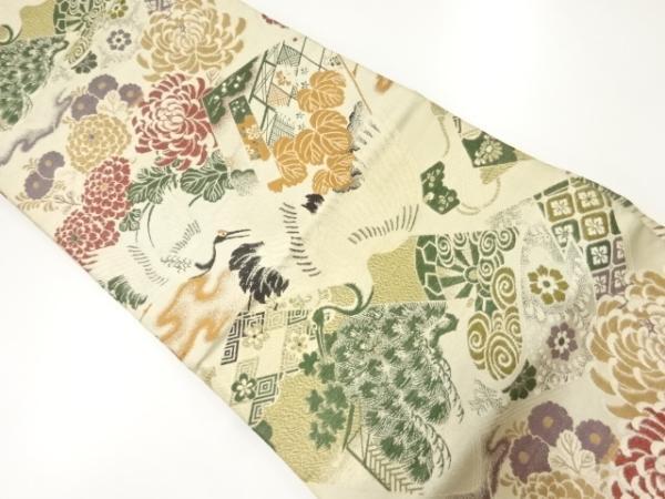 ys7109674; 宗sou 松鶴に菊桐模様織出し丸帯（材料）【アンティーク】【着】