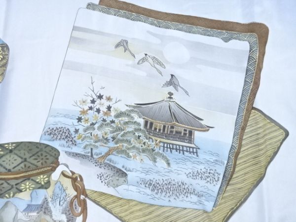ys7127130; 宗sou 茶道具に竜?浮御堂模様男物長(zhǎng)襦袢【アンティーク】【著】