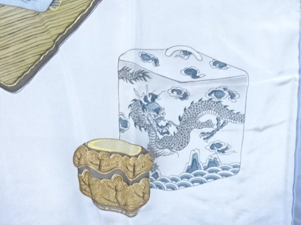 ys7127130; 宗sou 茶道具に竜?浮御堂模様男物長(zhǎng)襦袢【アンティーク】【著】