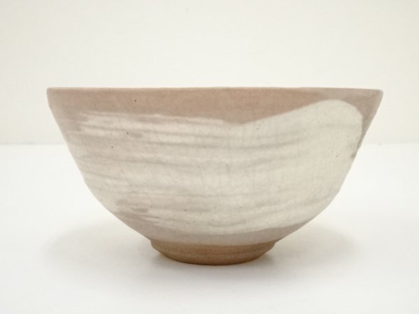 舩木研兒 ☆ 白釉刷毛紋茶碗 ☆ 共箱 ☆ 茶道具 ☆ 検