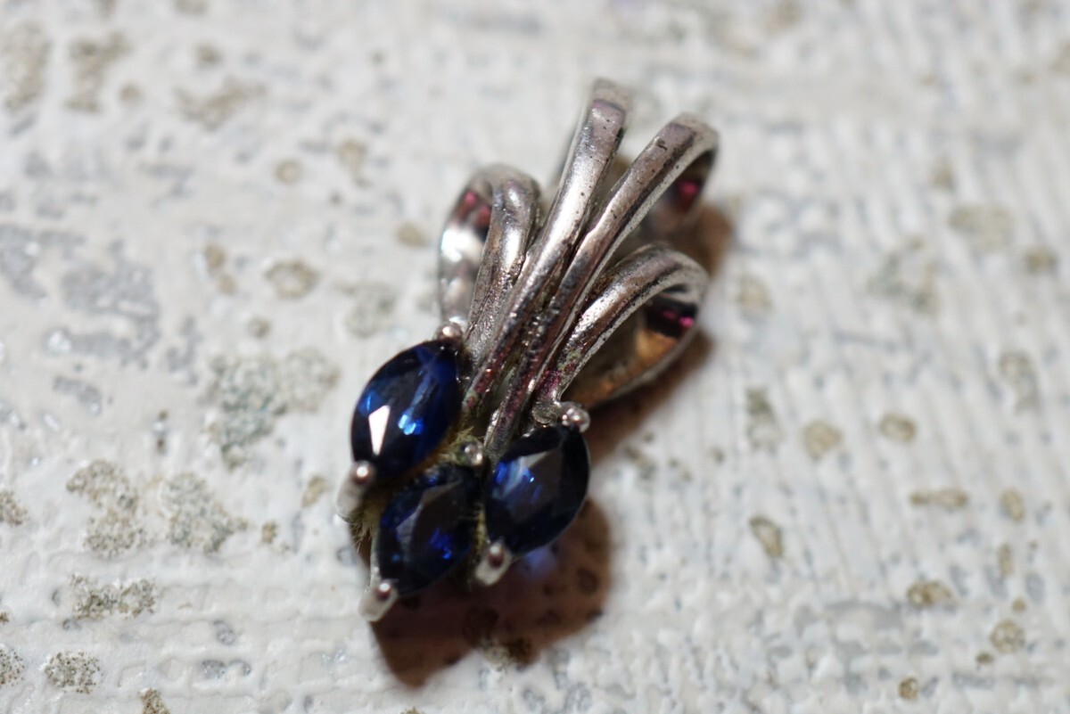 160 天然サファイア ペンダント ネックレス ヴィンテージ アクセサリー SILVER刻印 アンティーク 天然石 宝石 色石 カラーストーン 装飾品