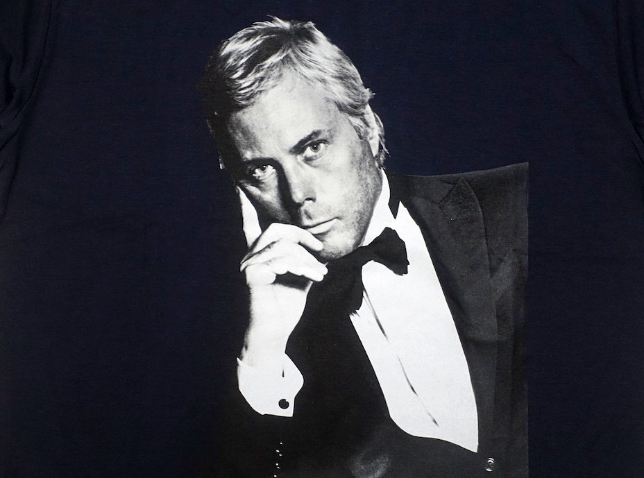 新品同様 未使用 限定 GIORGIO ARMANI ジョルジオアルマーニ ポートレートフォト Tシャツ ダークネイビー ビスコース メンズ M