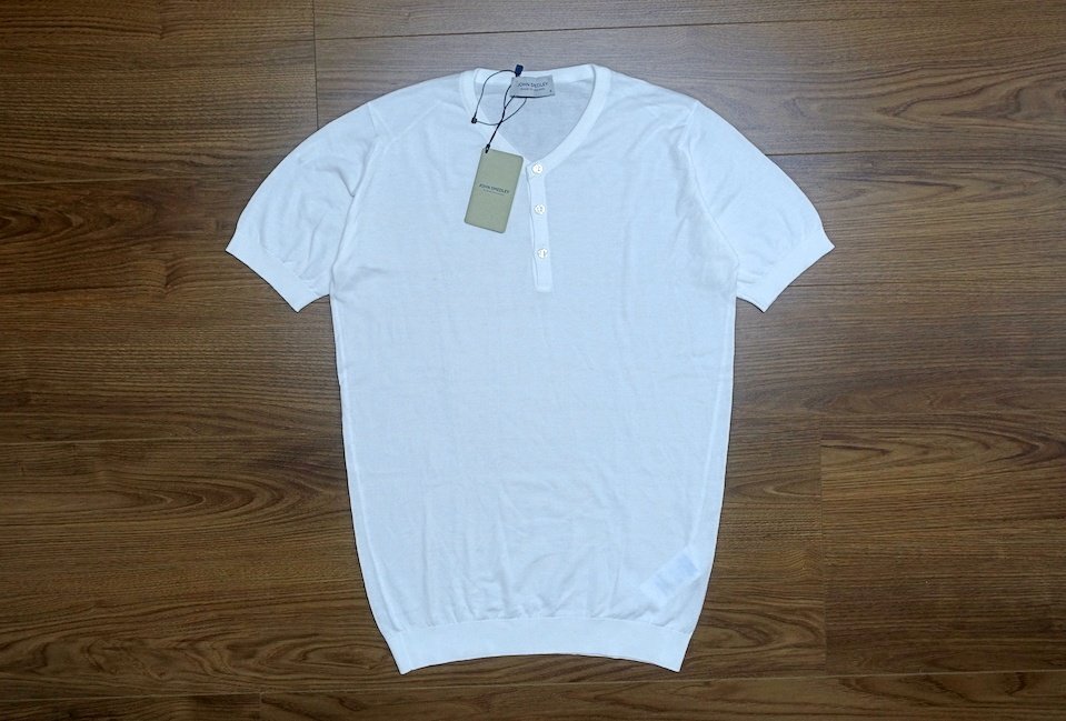 定価2.6萬 新品未使用 JOHN SMEDLEY ジョンスメドレー S4460 シーアイランドコットン Vネック ヘンリーネック カットソー Tシャツ メンズ S