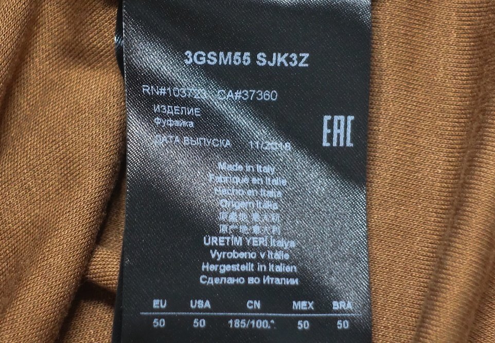 19SS 極美品 GIORGIO ARMANI ジョルジオアルマーニ バイカラー ビスコースシルクジャージー Tシャツ ブラウン ダークネイビー メンズ 50