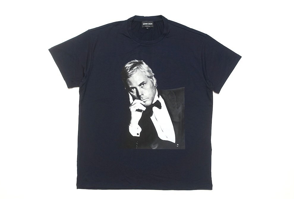 新品同様 未使用 限定 GIORGIO ARMANI ジョルジオアルマーニ ポートレートフォト Tシャツ ダークネイビー ビスコース メンズ M