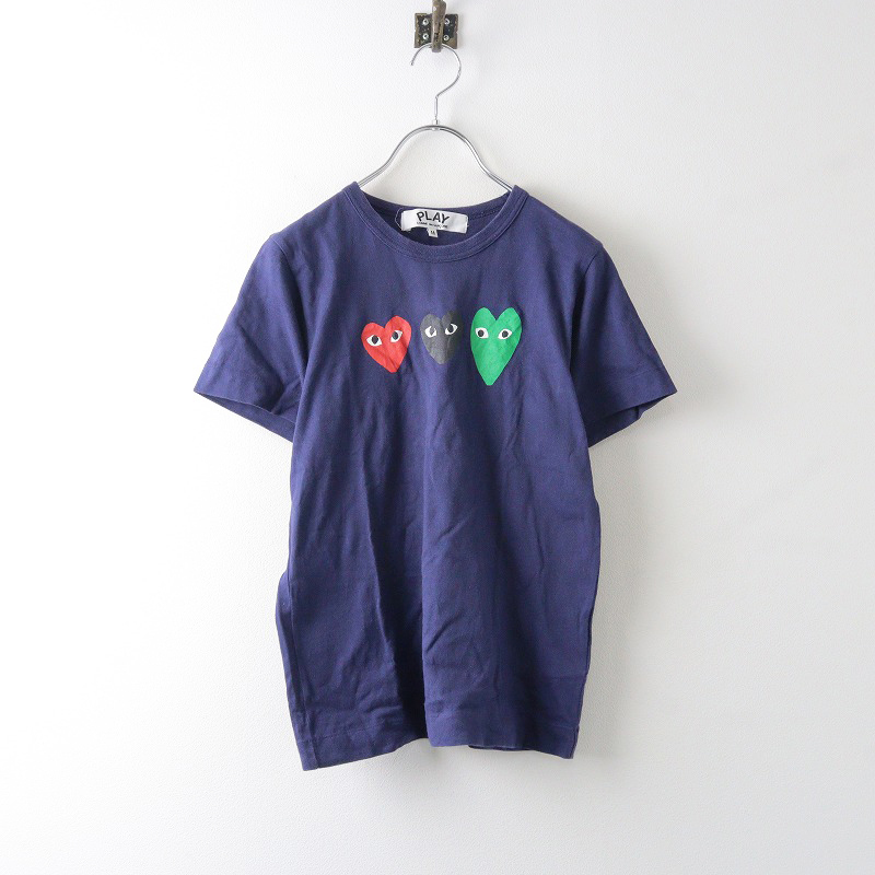 AD2012 プレイコムデギャルソン PLAY COMME des GARCONS トリプルハートプリントTシャツ M/ネイビー 半袖 カットソー【2400014029529】
