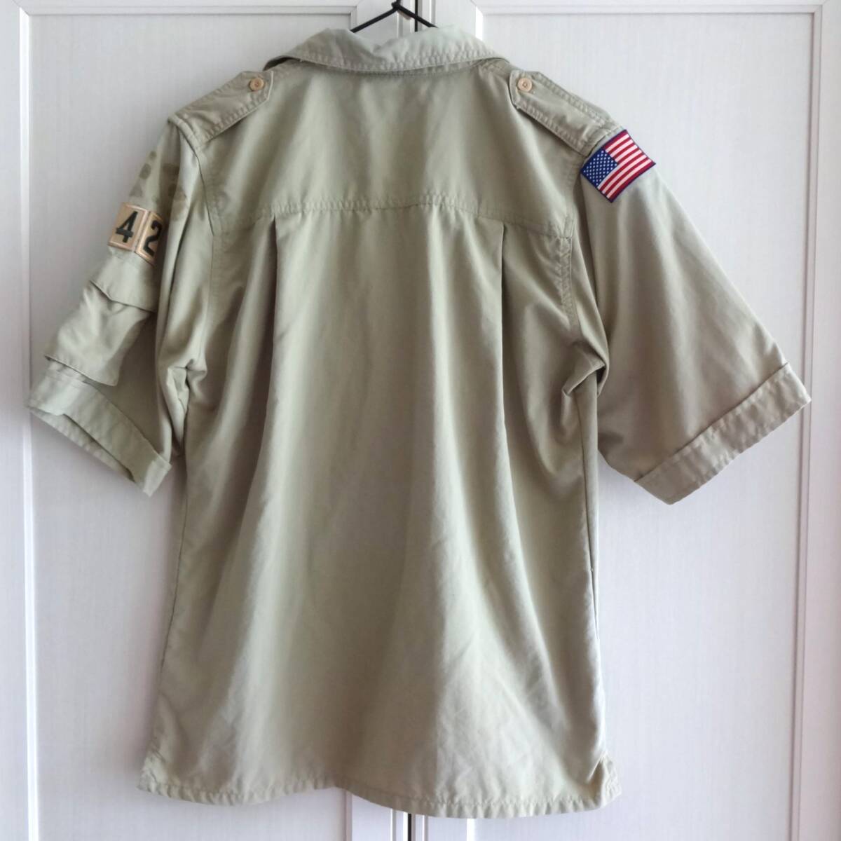 USA古著 ワッペン付 ボーイスカウトシャツ■BOY SCOUT OF AMERICA 半袖シャツ アメリカ國旗■アメカジ USED アウトドアシャツ ワークシャツ