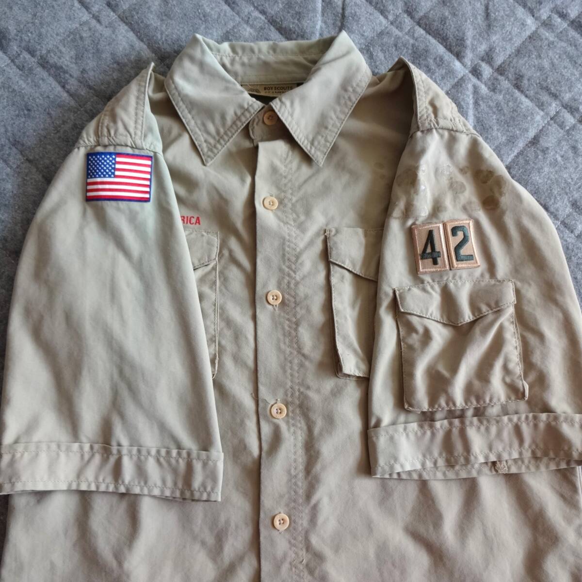 USA古著 ワッペン付 ボーイスカウトシャツ■BOY SCOUT OF AMERICA 半袖シャツ アメリカ國旗■アメカジ USED アウトドアシャツ ワークシャツ