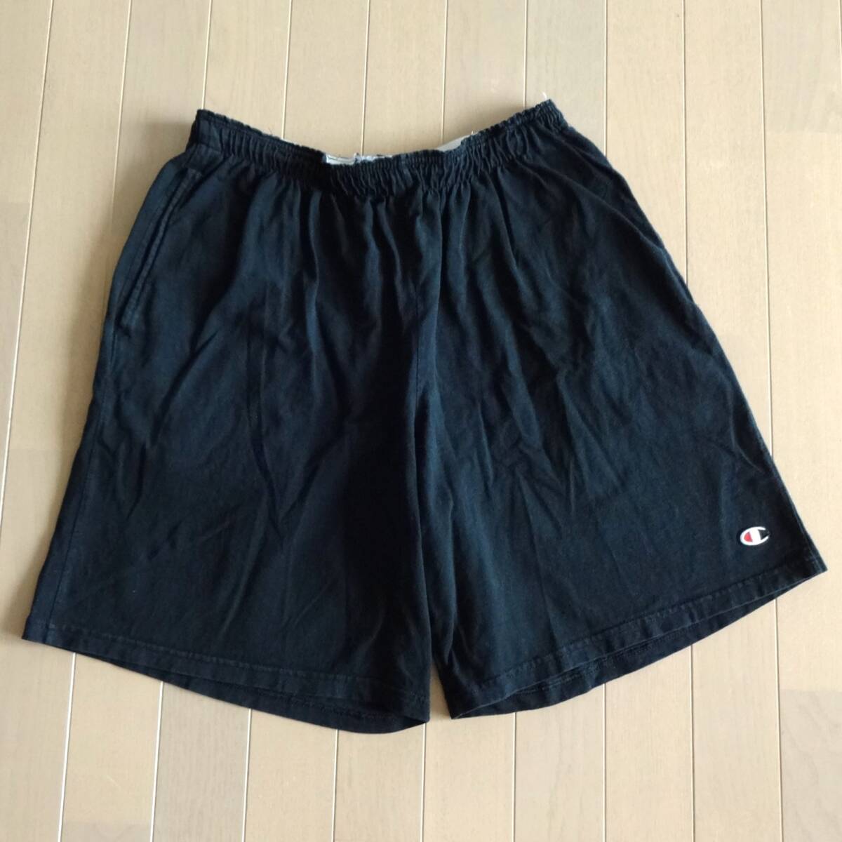 アメリカ古着 CHAMPION スウェットパンツ 黒 L■チャンピオン ショートパンツ ハーフパンツ black ブラック■アメカジ USED 無地