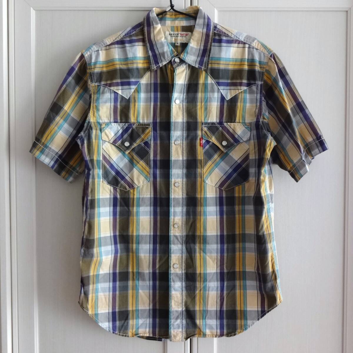 Levi’ｓ RedTab ウエスタンシャツ M■リーバイス レッドタブ チェックシャツ 半袖シャツ スナップボタン 綿100% 赤タブ■アメカジ 古著 紫