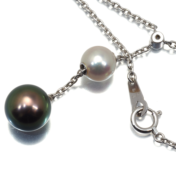  Mikimoto necklace black pearl Black Butterfly pearl 9.7mm Akoya pearl 7.4mm diamond K18WG BLJ large price decline goods 