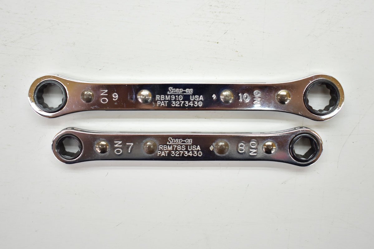 旧ロゴ Snap-on RBM78S + RBM910S 板ラチェット 2本まとめて[スナップオン][アンダーバー][メガネレンチ][1988][1989][工具][U.S.A]69M