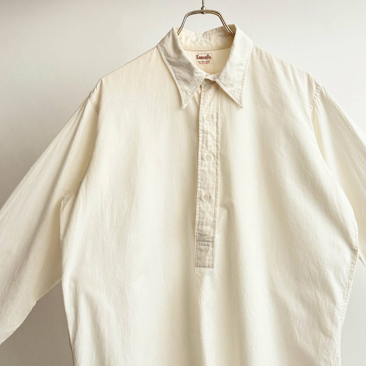希少《 England / Vintage 》50s 60s 美品【 Kencella 英国製 生成り コットン ロングシャツ 16.5 ビンテージ イングランド製 】