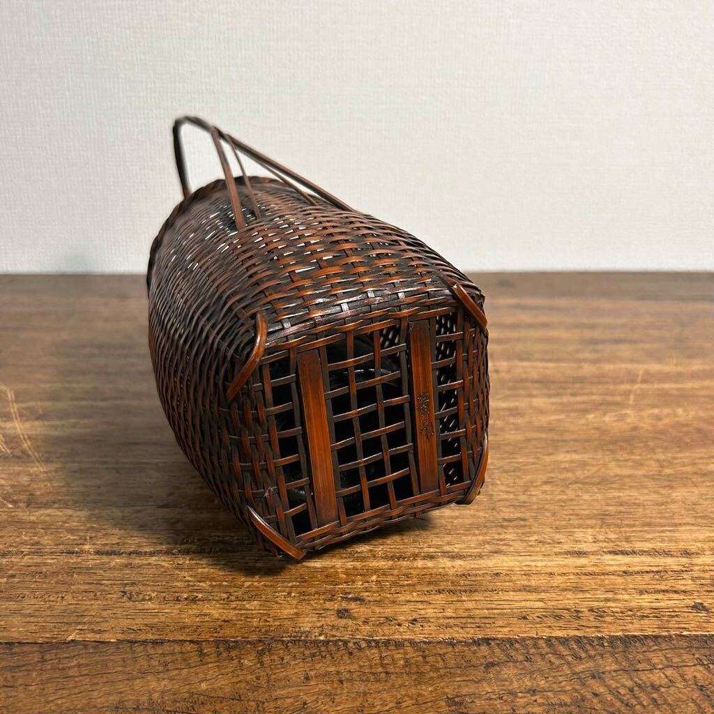 岩尾豊南 竹編 竹籠 手付 時代 古美術品 花入 花籠 竹工芸 花器