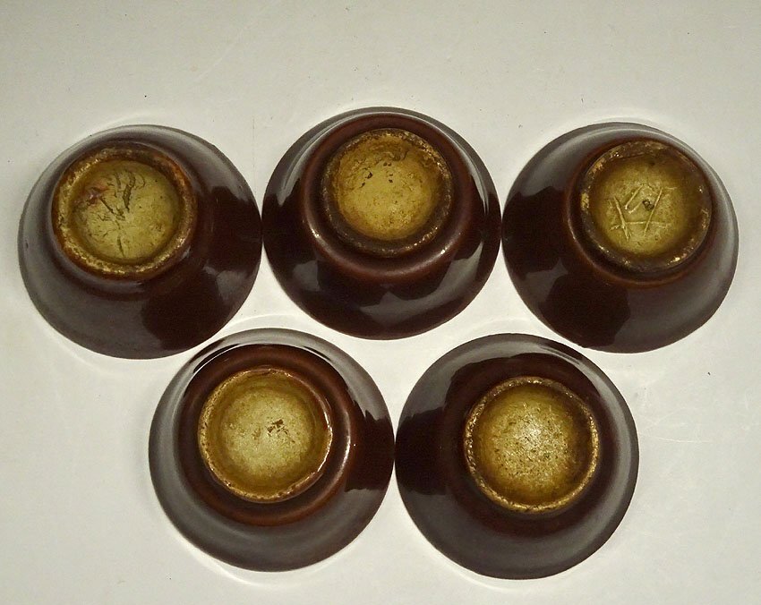 緑屋h□ 中国古玩 柿南京 柿釉 煎茶碗 5客 共箱