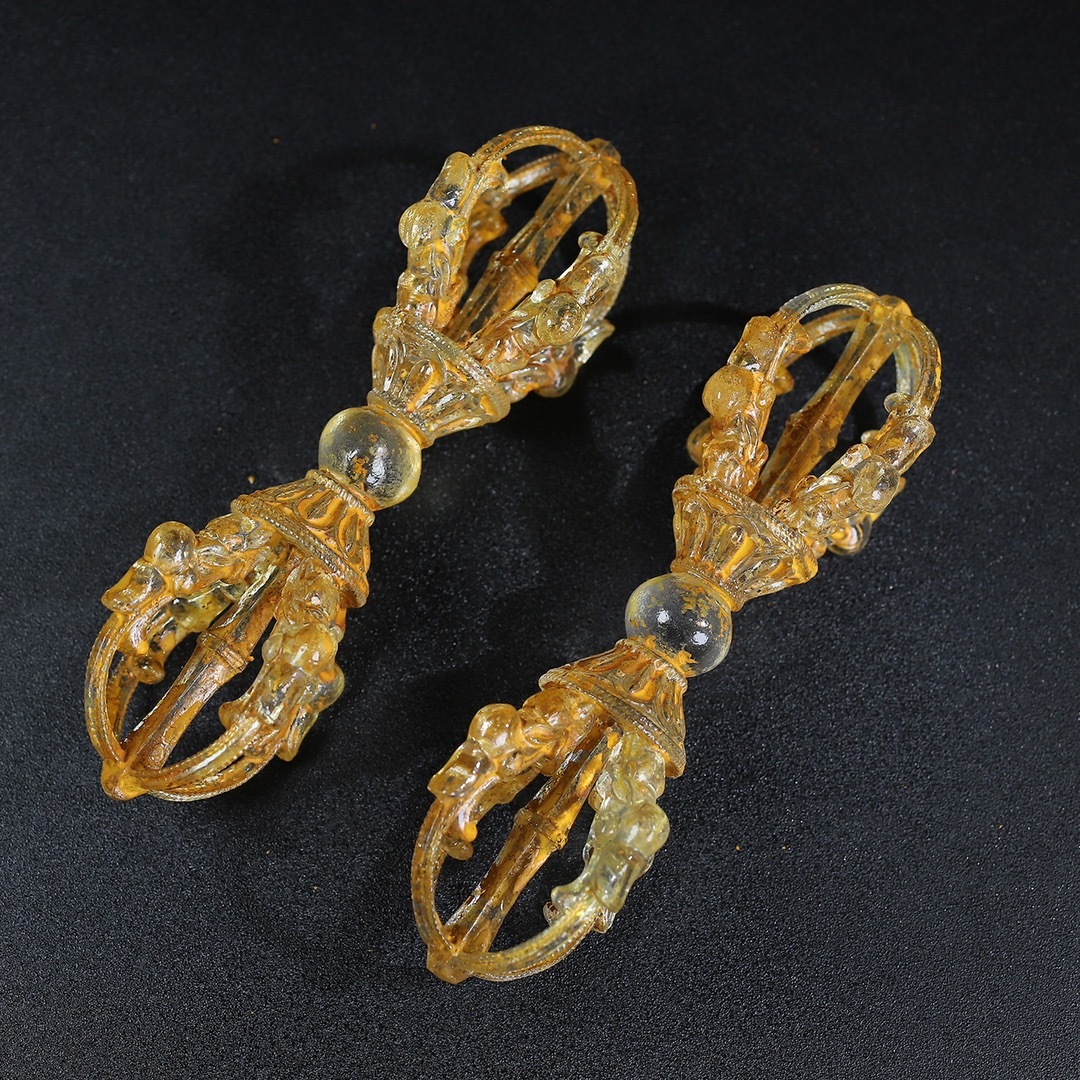 秘藏 清 古法琉璃 金剛杵一對 仏壇 仏具 極細工 稀少珍品 古美術 秘藏 清 古法琉璃 金剛杵一對 仏壇 仏具 極細工 稀少珍品 古美術