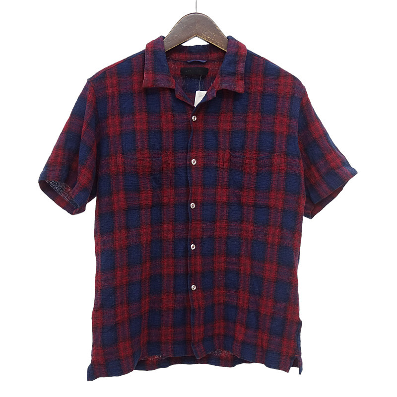 【特別価格】JUN HASHIMOTO ALOHA SHIRTS チェック アロハ 半袖 シャツ ブルー×レッド メンズ5